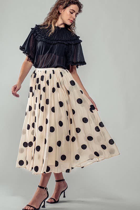 Urban Daizy Polka Dot Elastic Waist Midi Skirt Cream Skirt - Women's (UDZ-SK-00099) – alternate view 3