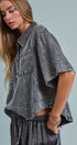 Washed Utility Half-Placket Cropped Shirt in BLACK - Women's Shirts & Blouses | Urban Daizy
