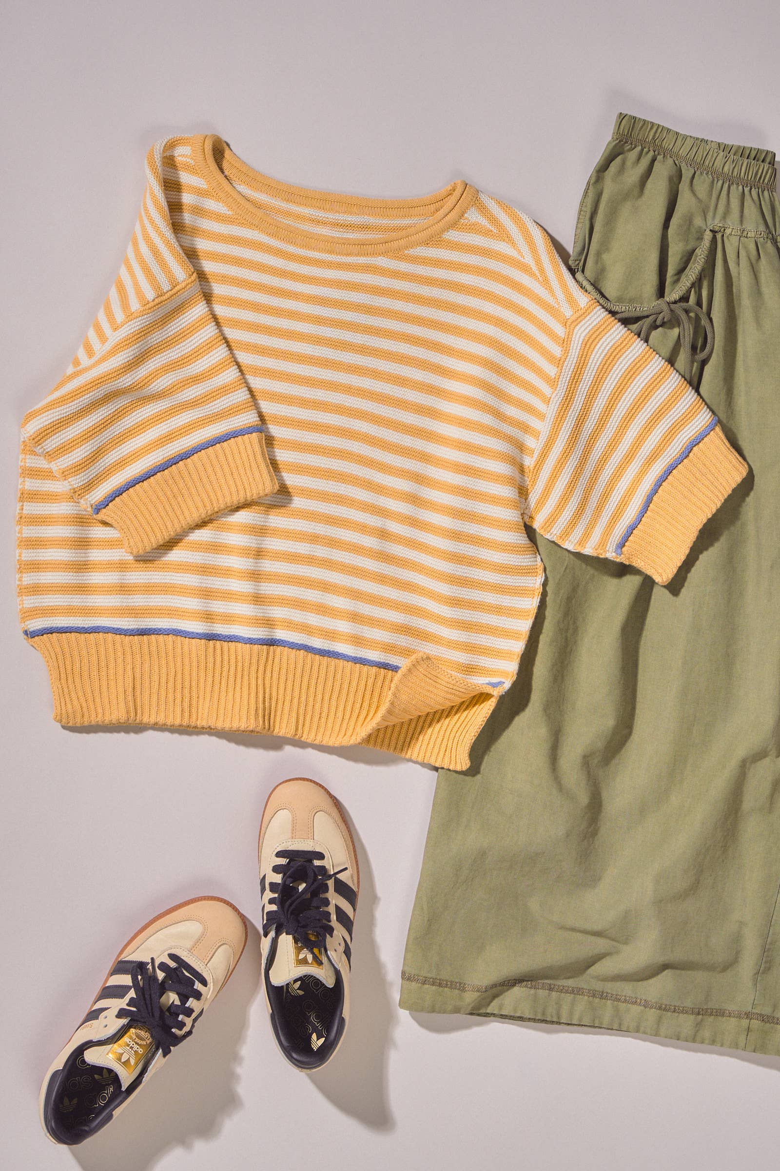 Yellow Striped Contrast Trim Sweater Tee
