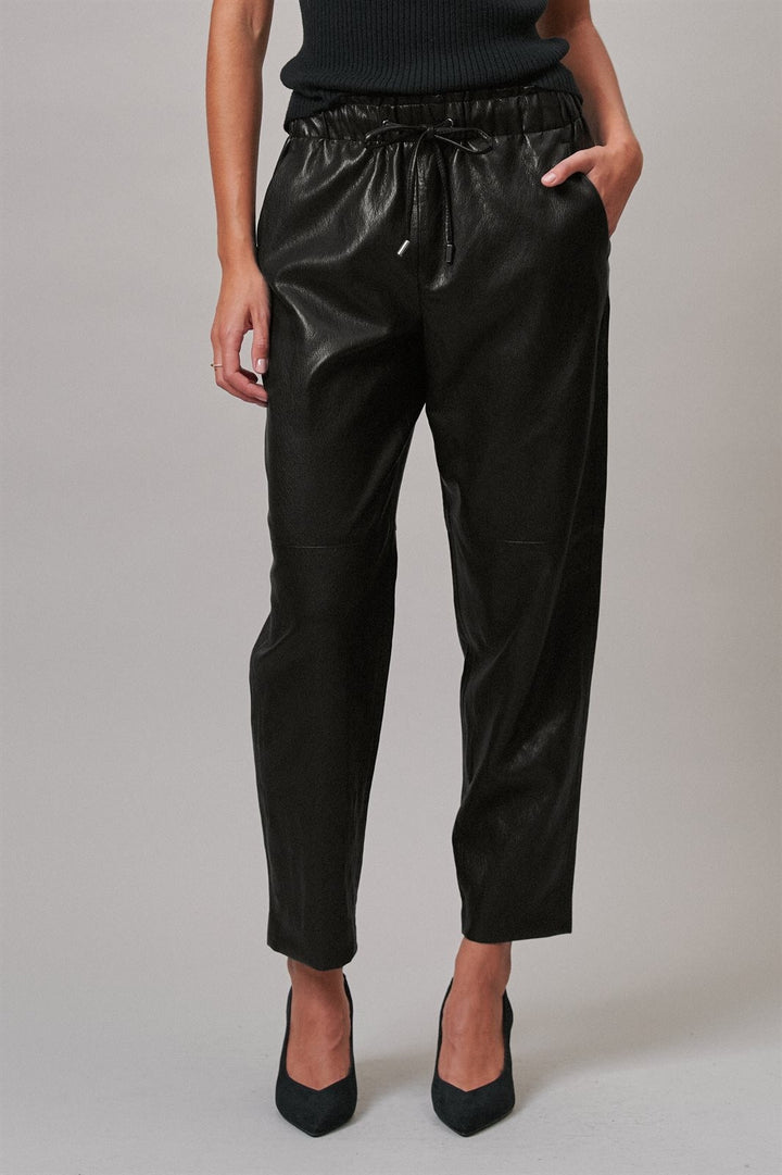 Faux Leather Drawstring Jogger Pants in BLACK - Women's Casual Pants | Urban Daizy
