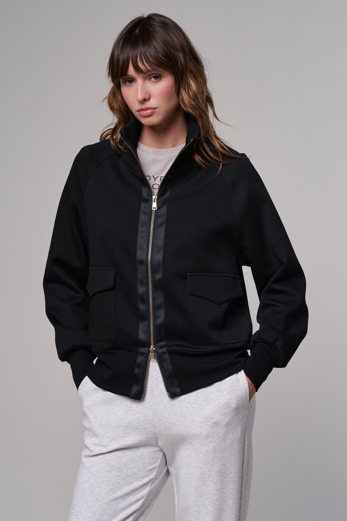 Scuba Zip Up Track Bomber Jacket Pilates Athflow for Women in BLACK - Women's Jackets & Blazers | Urban Daizy