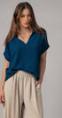 Urban Daizy Relaxed V-Neck Top with Folded Sleeves Ivory Blouse - Women's (UDZ-TP-00570) – alternate view 8