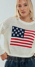 Urban Daizy Old American Flag Crochet Crewneck Sweater Ivory Knit Sweater - Women's (UDZ-KN-00502) – alternate view 3