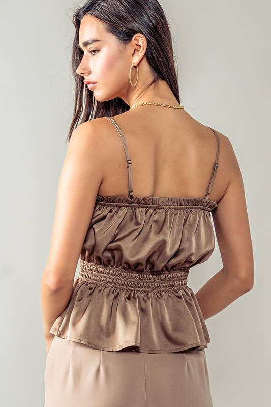 Urban Daizy Silky Gathered Waist Spaghetti Strap Summer Top Black Blouse - Women's (UDZ-TP-00542) – alternate view 6