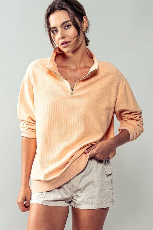 Urban Daizy Vintage Washed Quarter Zip Ribbed Sweatshirt Charcoal Sweatshirt - Women's (UDZ-KN-00255) – alternate view 14