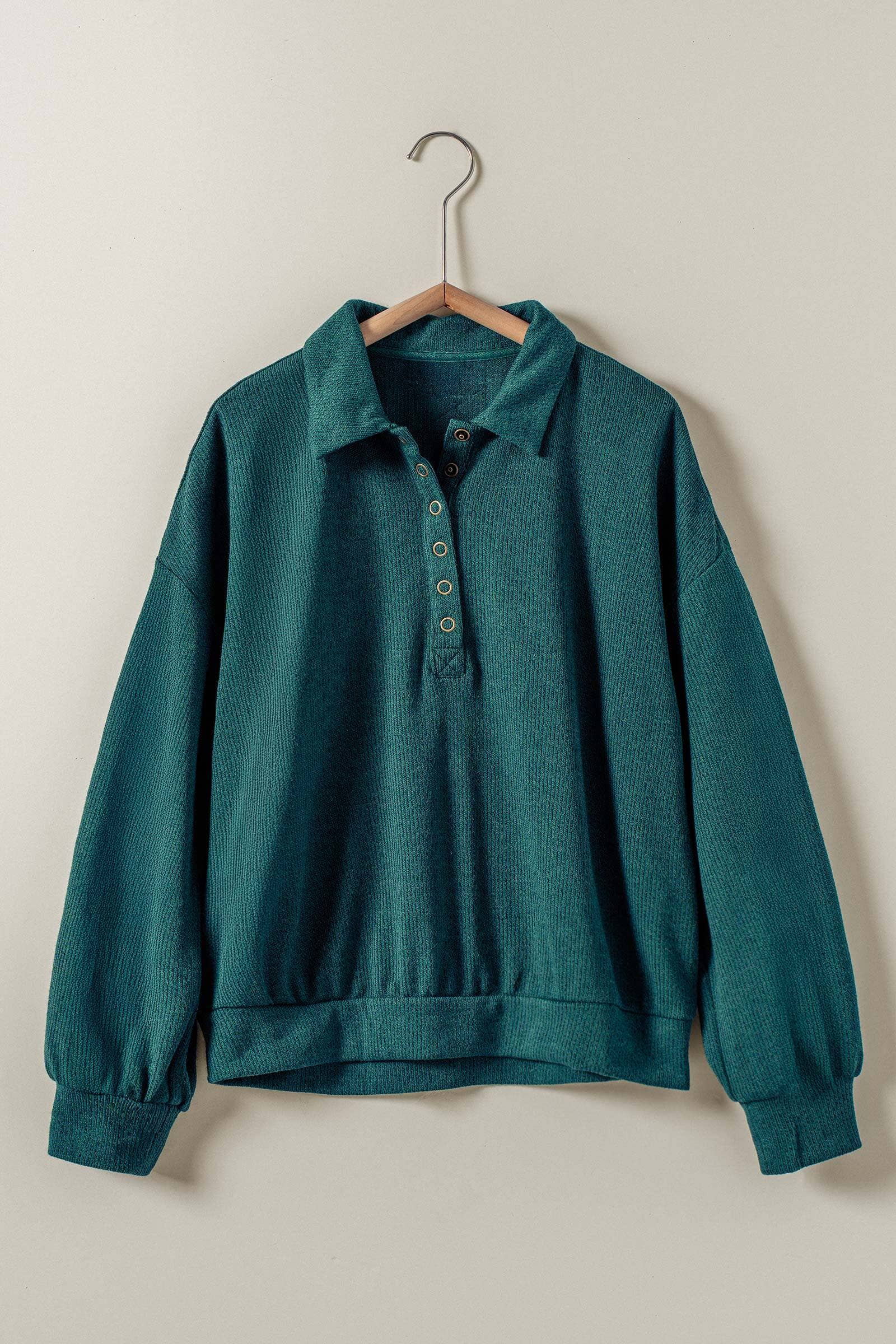 Urban Daizy Waffle Knit Collared Snap Placket Pullover Deep-Red Sweatshirt - Women's (UDZ-KN-00656) – alternate view 15