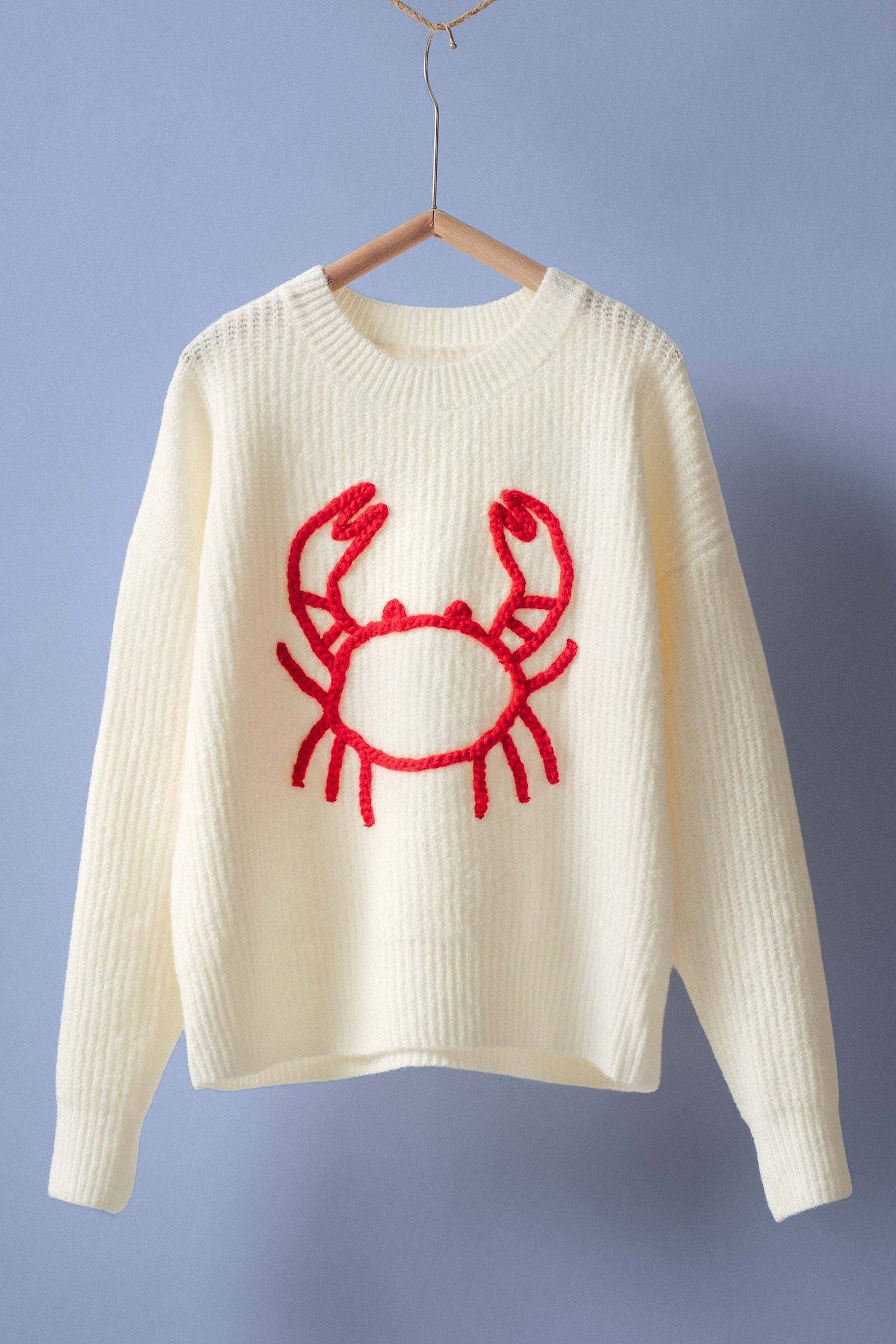 Chunky Crab Embroidered Knit Sweater