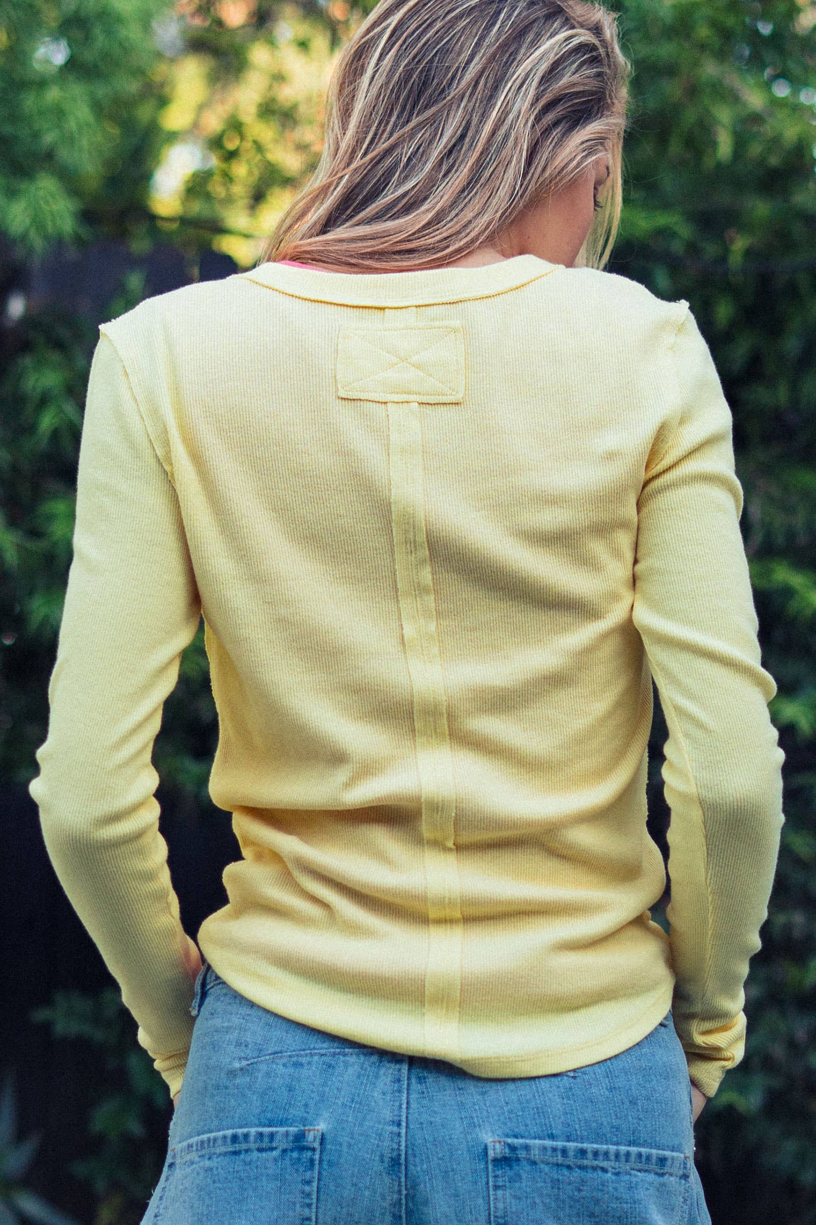 Ribbed Henley Long Sleeve Top