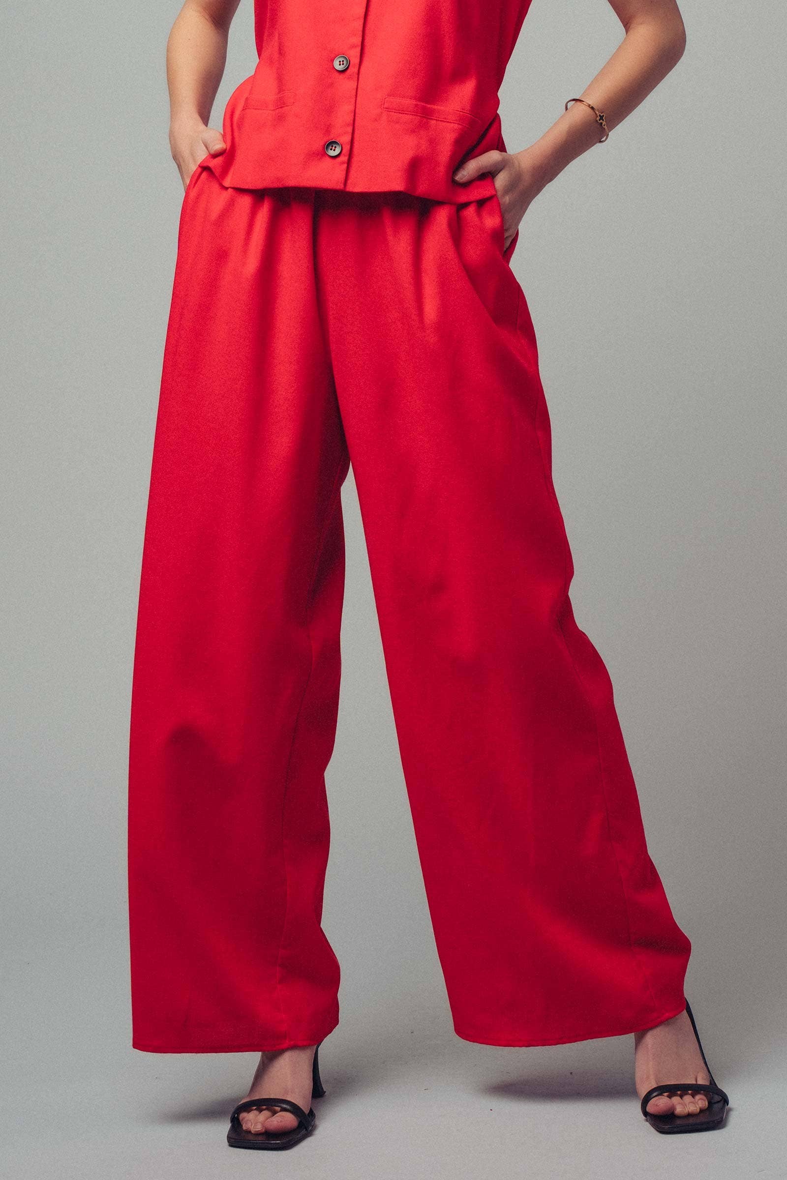 Tie-Waist Sleeveless Wide-Leg Linen Blend Jumpsuit