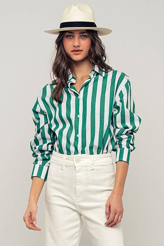 Urban Daizy Oversized Stripe Button Down Collared Shirt Blue Button Down Shirt - Women's (UDZ-TP-00759) – alternate view 26