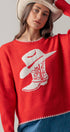 Urban Daizy Cowboy Boot Graphic Knit Sweater Red Knit Sweater - Women's (UDZ-KN-01040) – alternate view 12