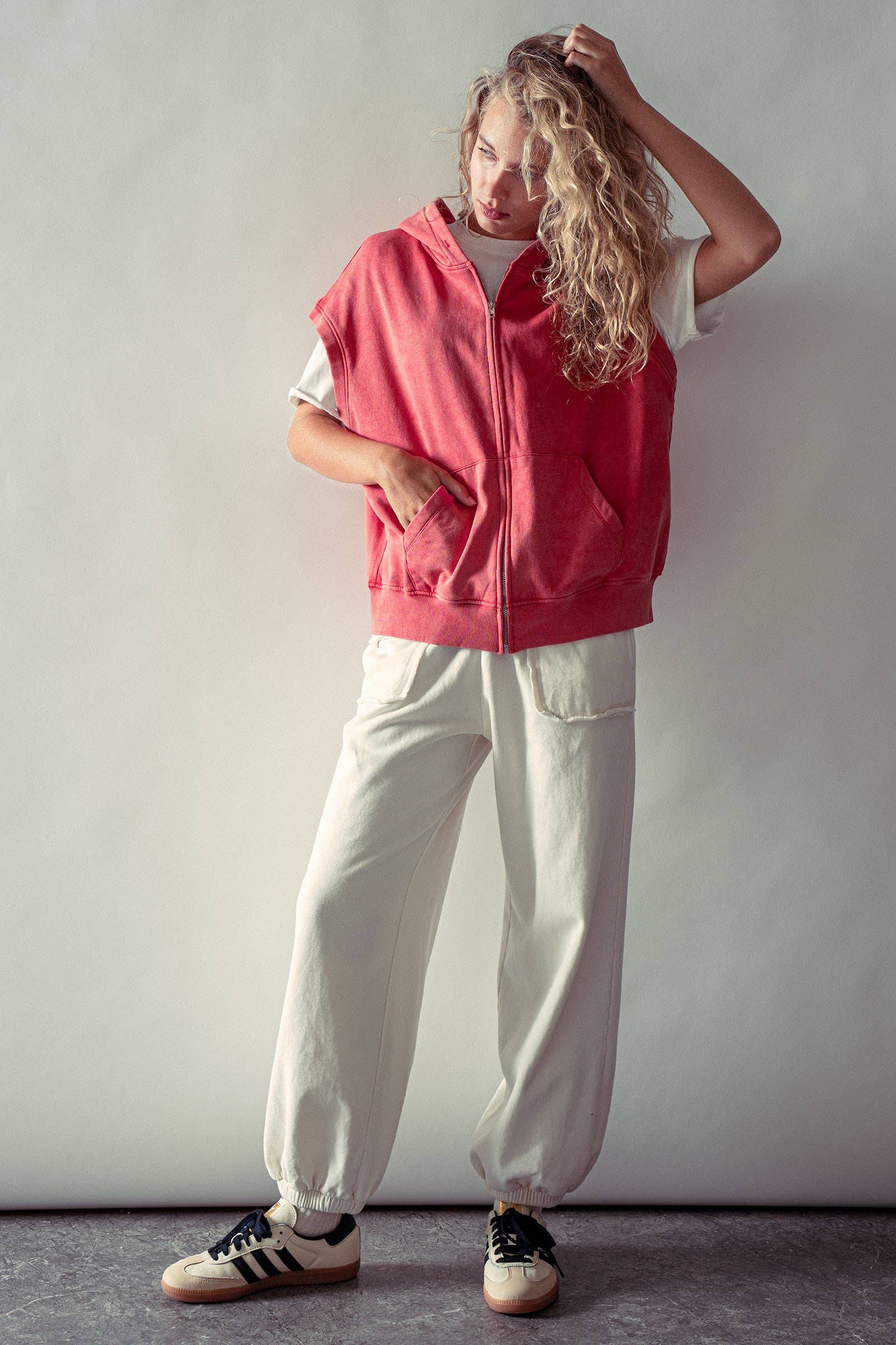 Vintage-Wash Sleeveless Terry Hoodie