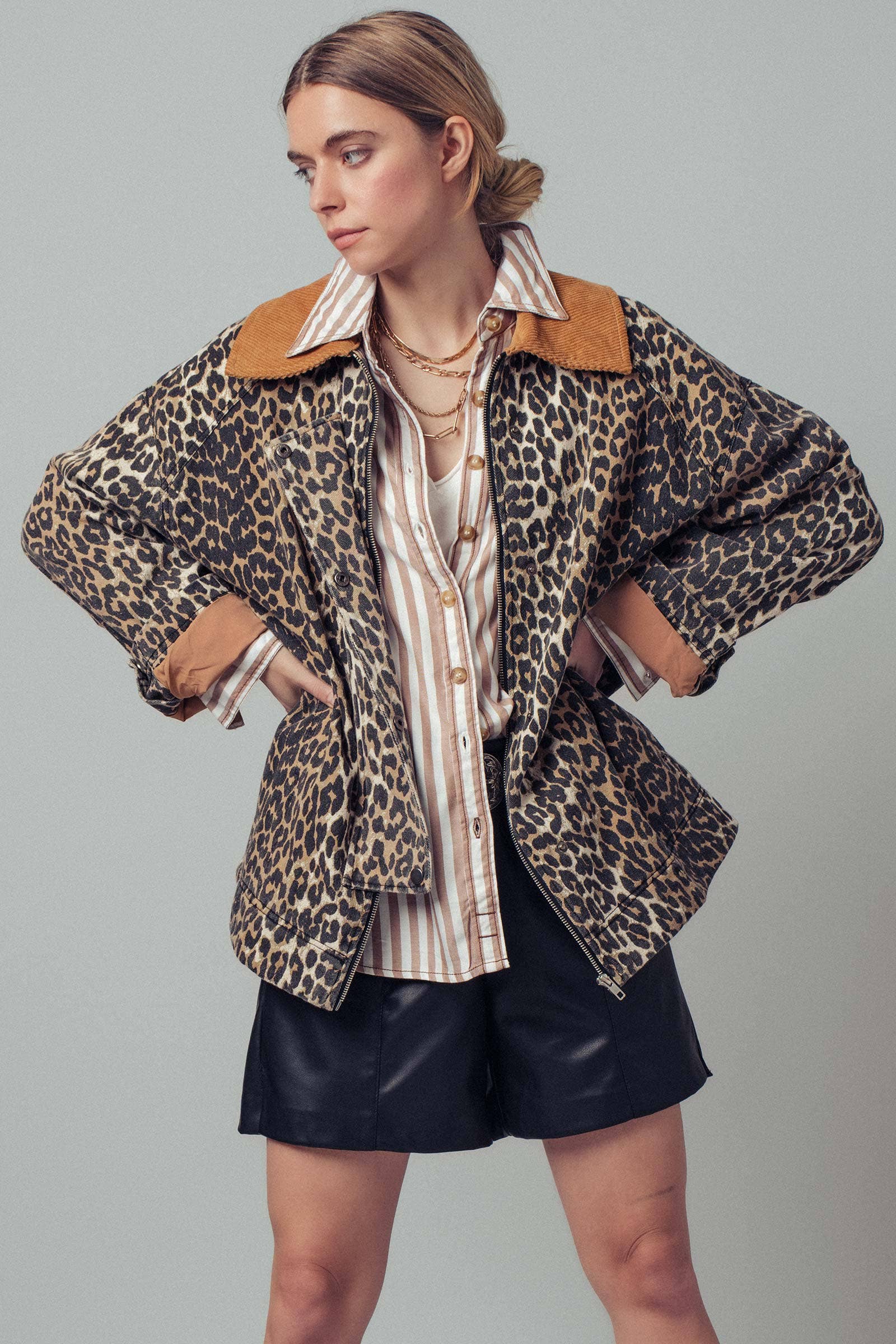 Urban Daizy Corduroy Collar Leopard Print Jacket Leopard Jacket - Women's (UDZ-KN-00652) – alternate view 13