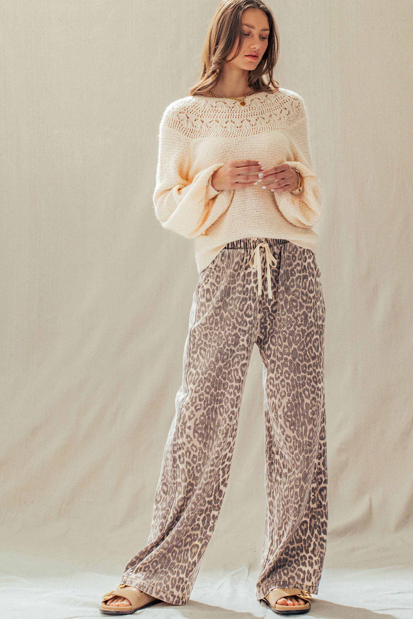 Urban Daizy Leopard Print Wide Leg Cotton Pants Drawstring Leopard Pants - Women's (UDZ-PT-00482) – alternate view 12