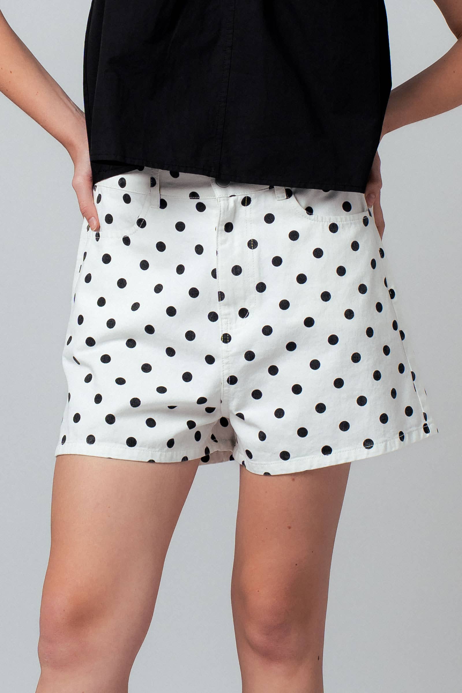 Polka Dot Print High-Waist Cotton Shorts