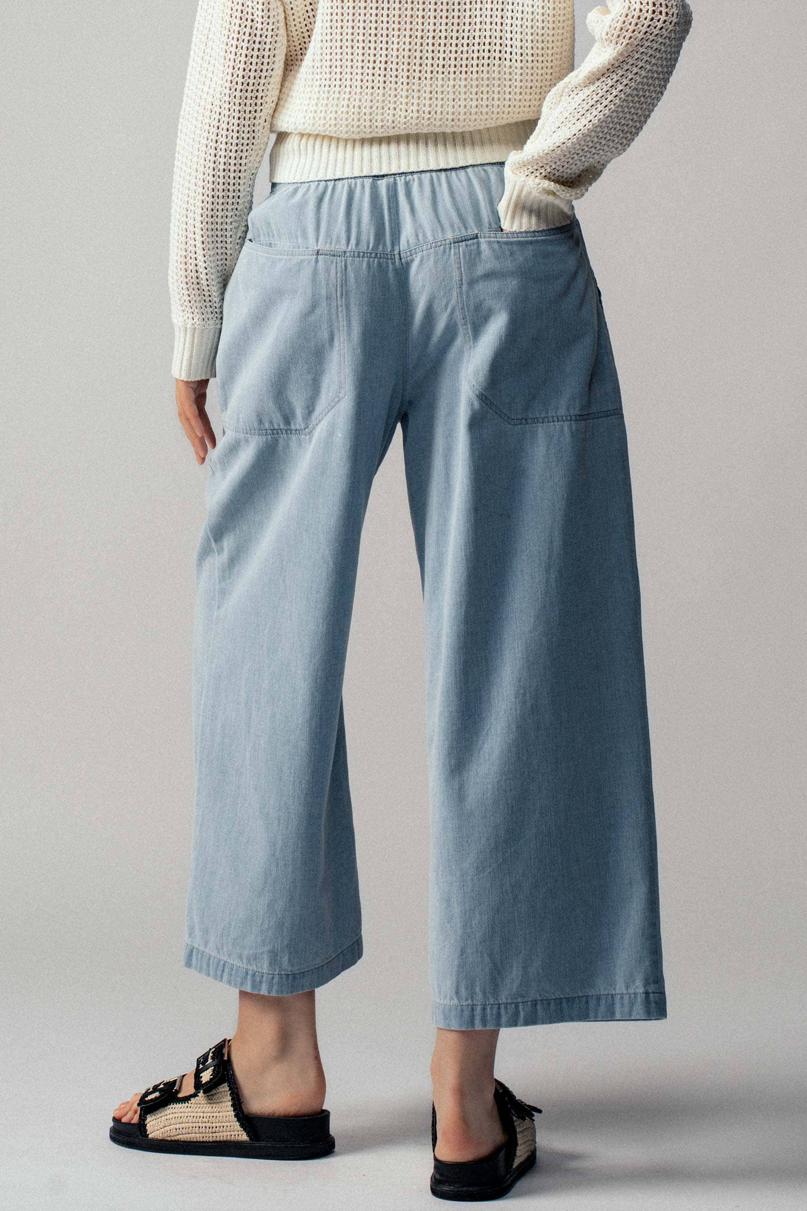 Light Blue Wide-Leg Cropped Pants