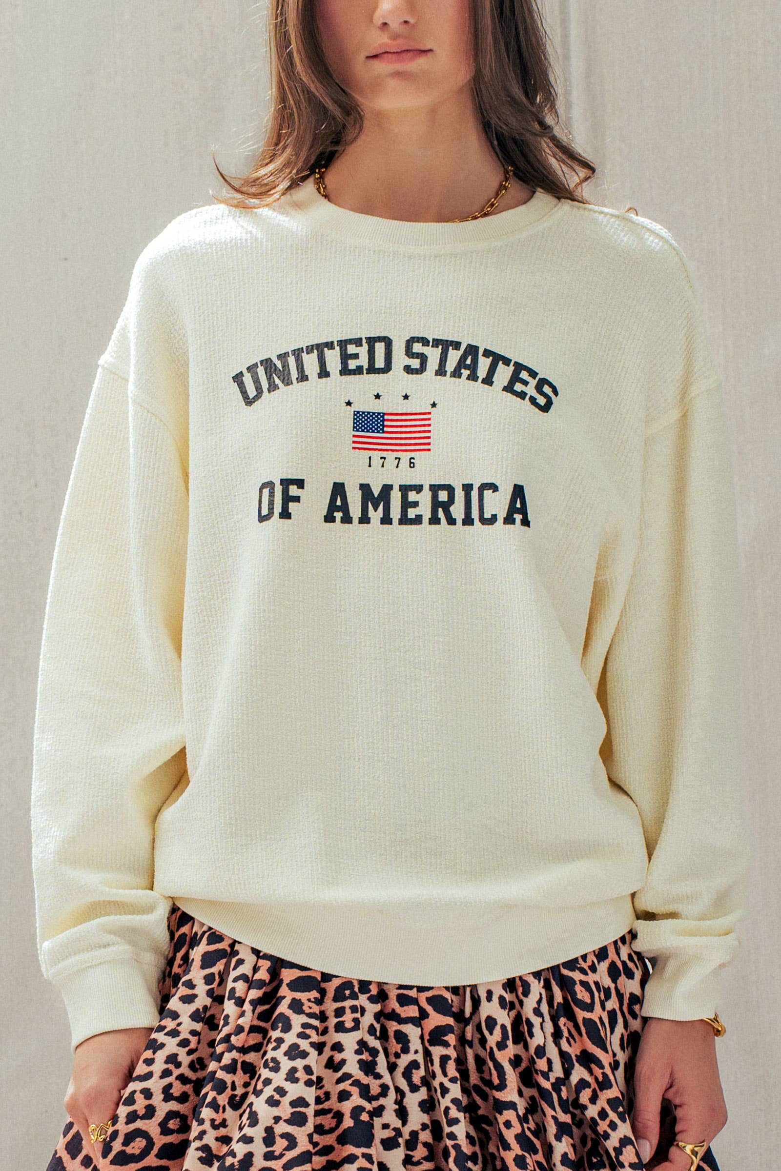 Urban Daizy United States 1776 Waffle Knit Cotton Pullover Peach Graphic Sweatshirt - Women's (TNTP3994) – alternate view 2