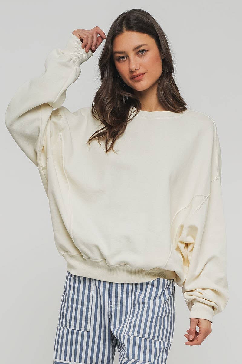 Crew Neck Comfort Washed  Spring Sweatshirt