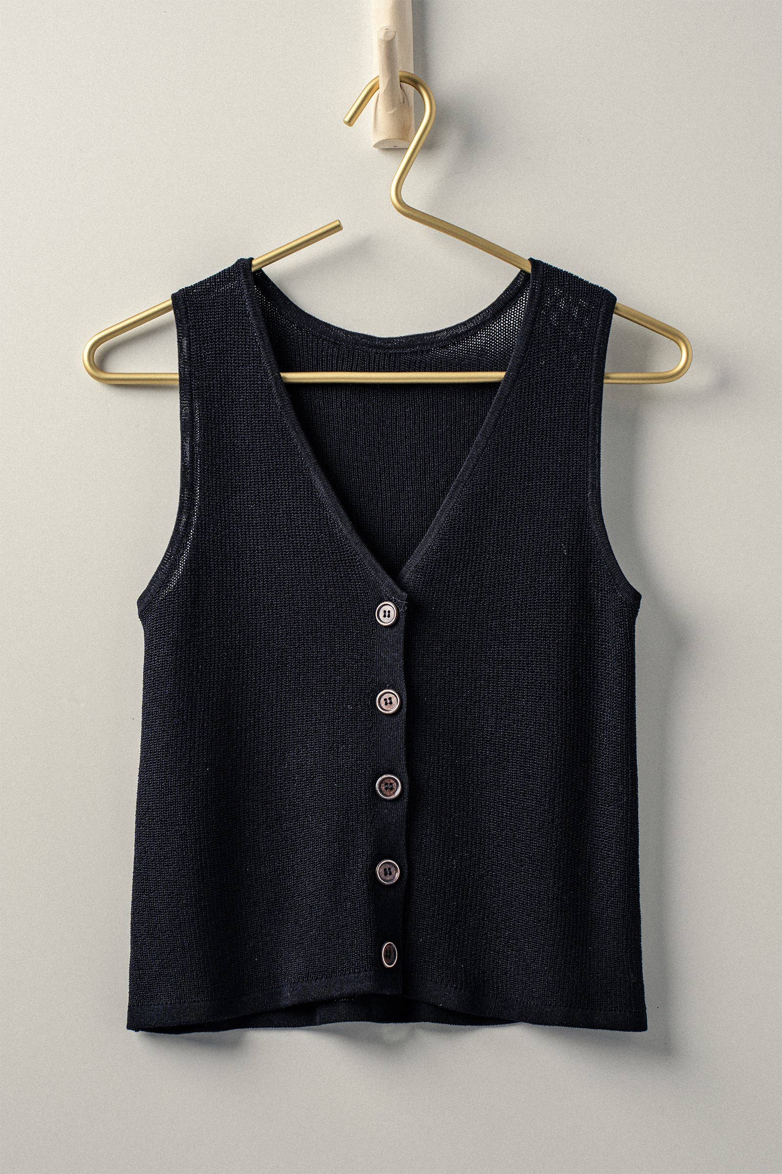 Urban Daizy Button Front Crochet Knit Vest Black Sweater Vest - Women's (UDZ-TP-00812)