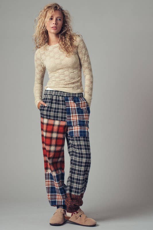 Urban Daizy Mixed Plaid Patchwork Boho Jogger Pants Multi Pants - Women's (UDZ-PT-00355) – alternate view 4