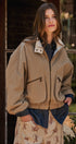Cropped Zip Bomber Jacket in KHAKI - Women's Jackets & Blazers | Urban Daizy