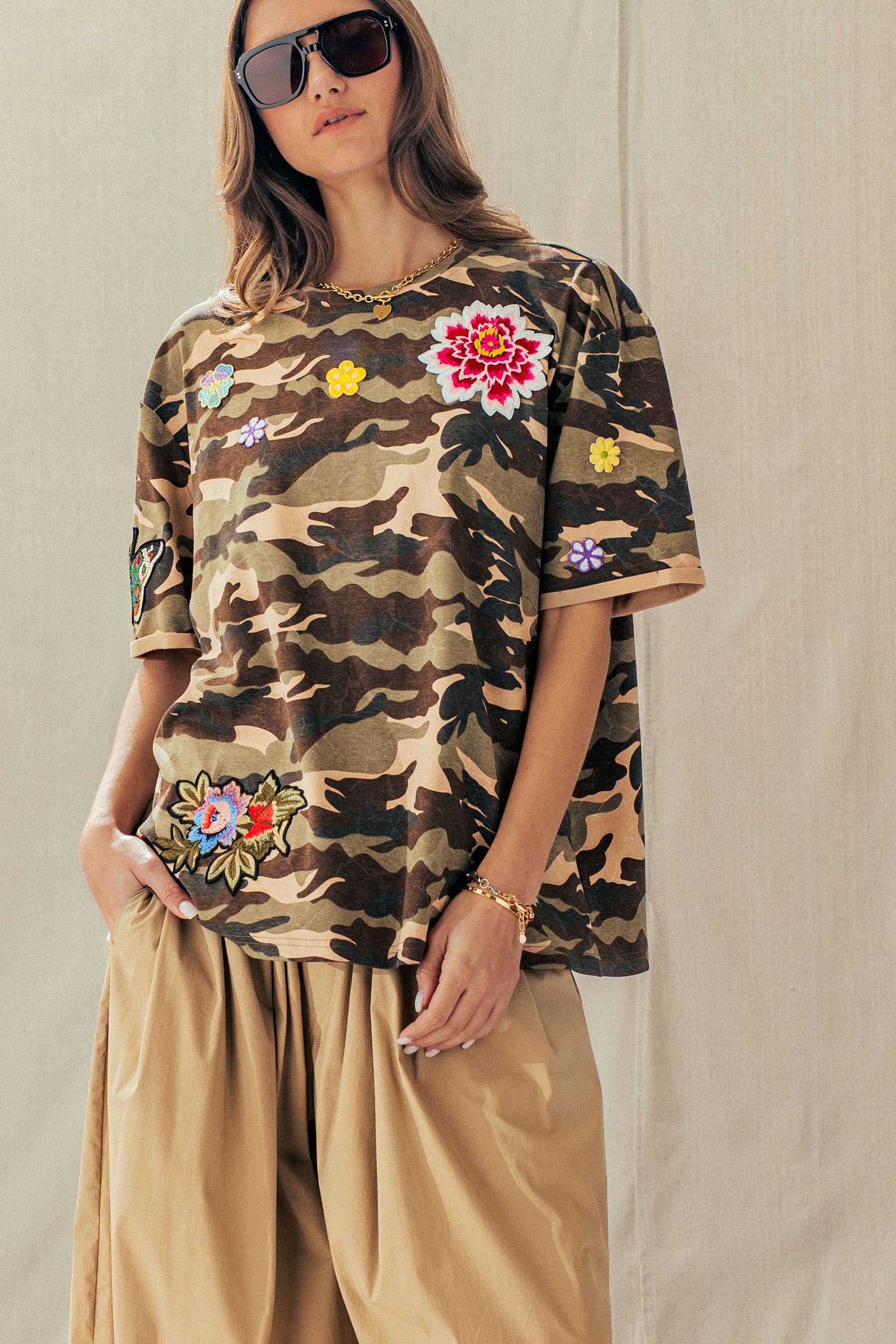 Urban Daizy Camo Floral Patch Oversized Cotton Tee Camouflage T-Shirt - Women's (UDZ-TP-01054) – alternate view 8