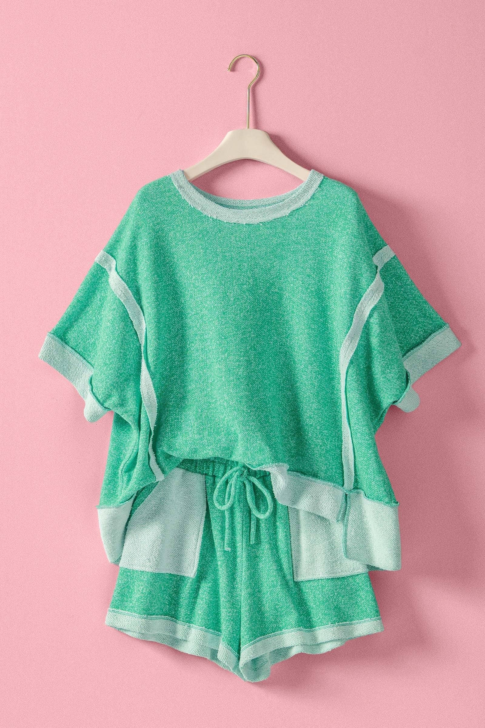 Urban Daizy Reverse Seam Terry Two-Piece Set Pink Lounge Set - Women's (UDST0146-Pink) – alternate view 15