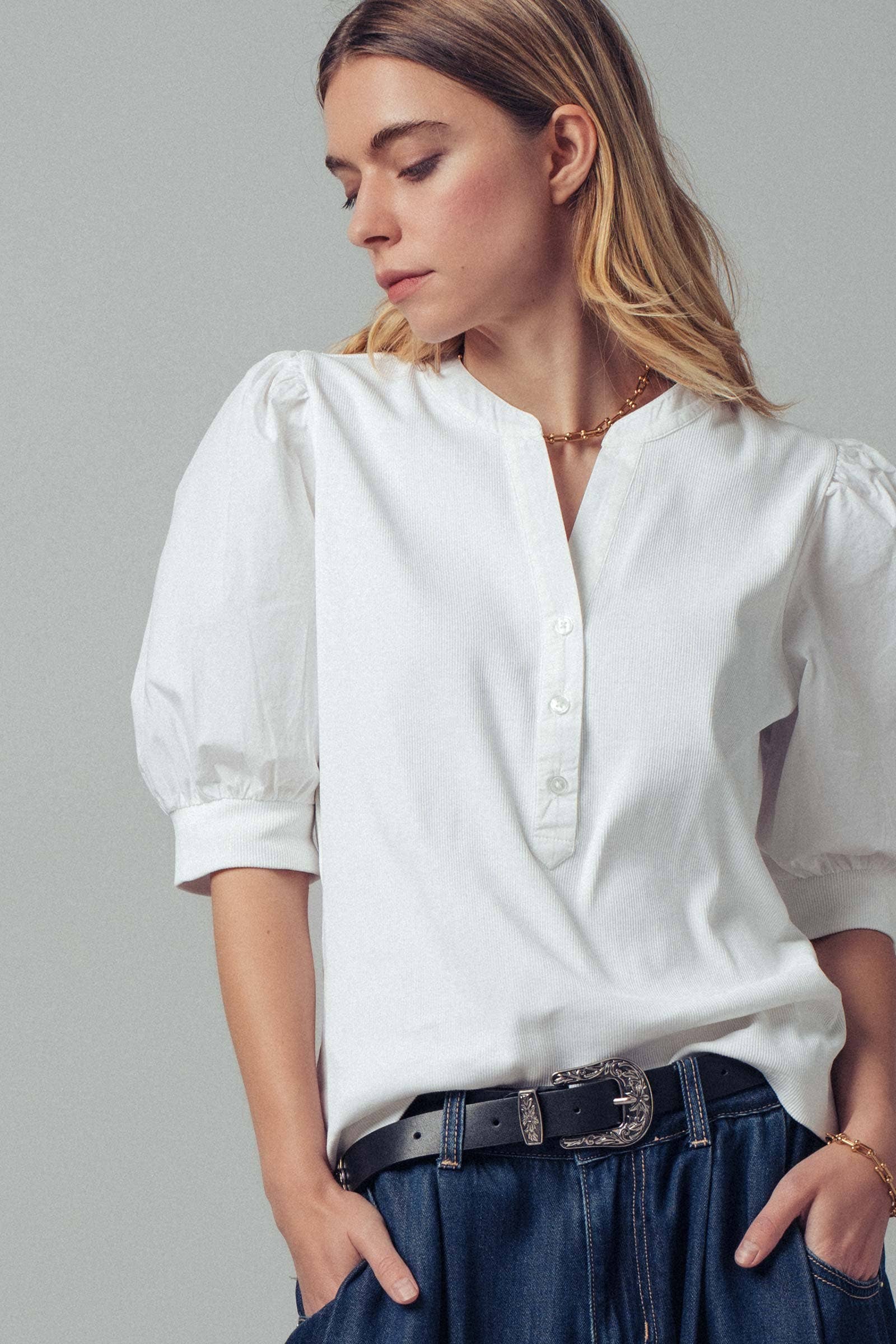 Puff Sleeve Henley Top