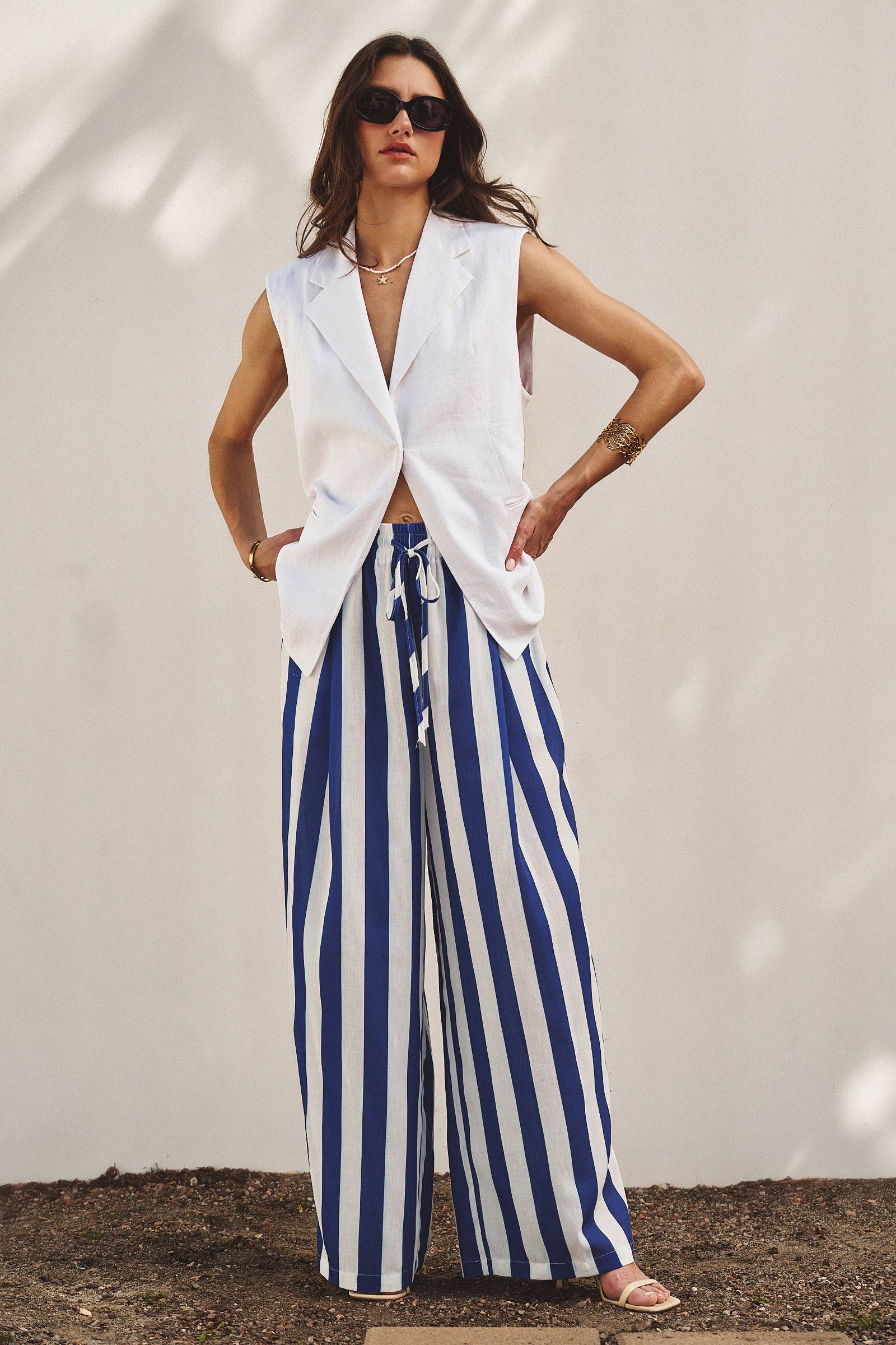 Breezy Linen-Blend Striped Wide-Leg Pants