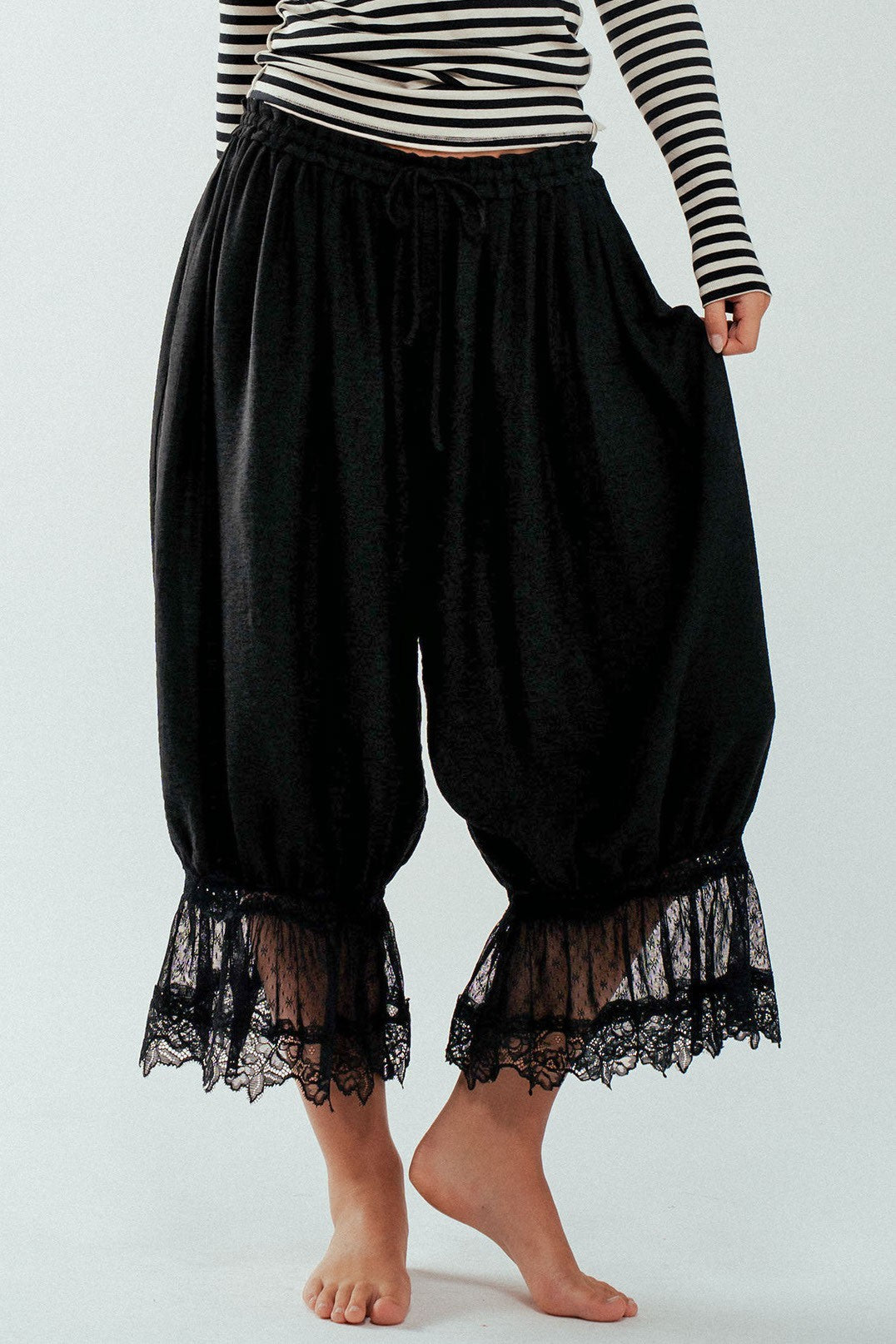 Boho Lace Trim Summer Linen Pants in BLACK - Women's Pants | Urban Daizy