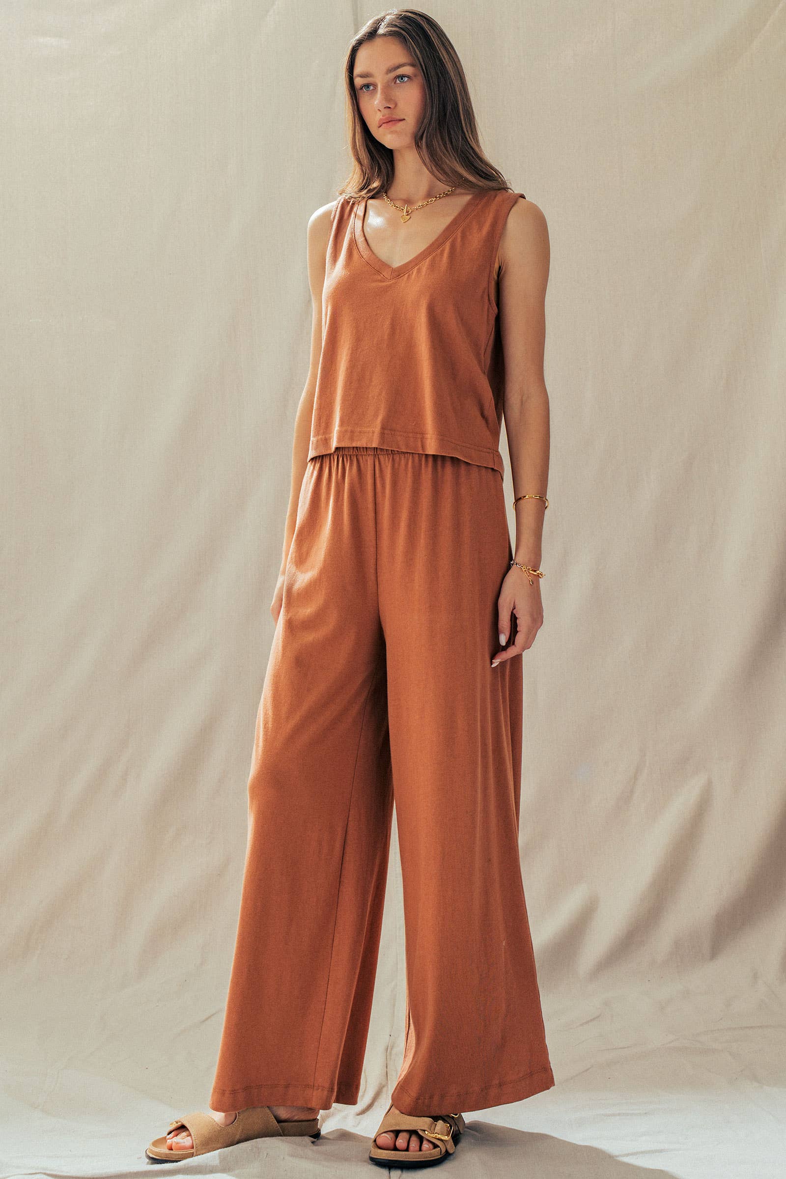 Elastic Waist Wide Leg Knit Pants