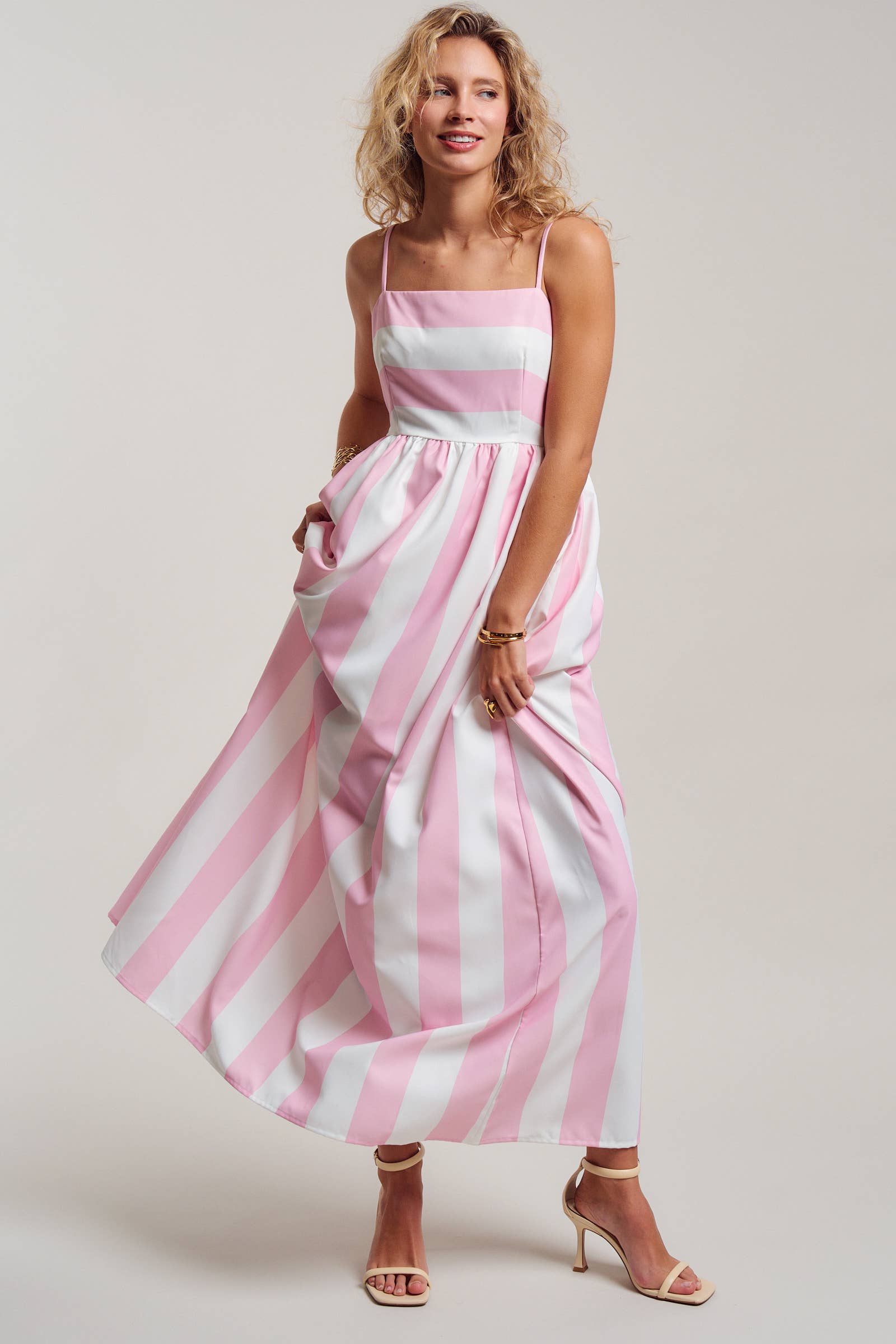 Vertical Stripe Smocked Back Maxi Dress