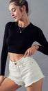 Urban Daizy Essential Fitted Long Sleeve Crew Crop Top Ivory Knit Top - Women's (UDZ-TP-00031) – alternate view 7