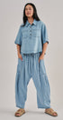 Washed Utility Half-Placket Cropped Shirt in CHAMBRAY - Women's Shirts & Blouses | Urban Daizy