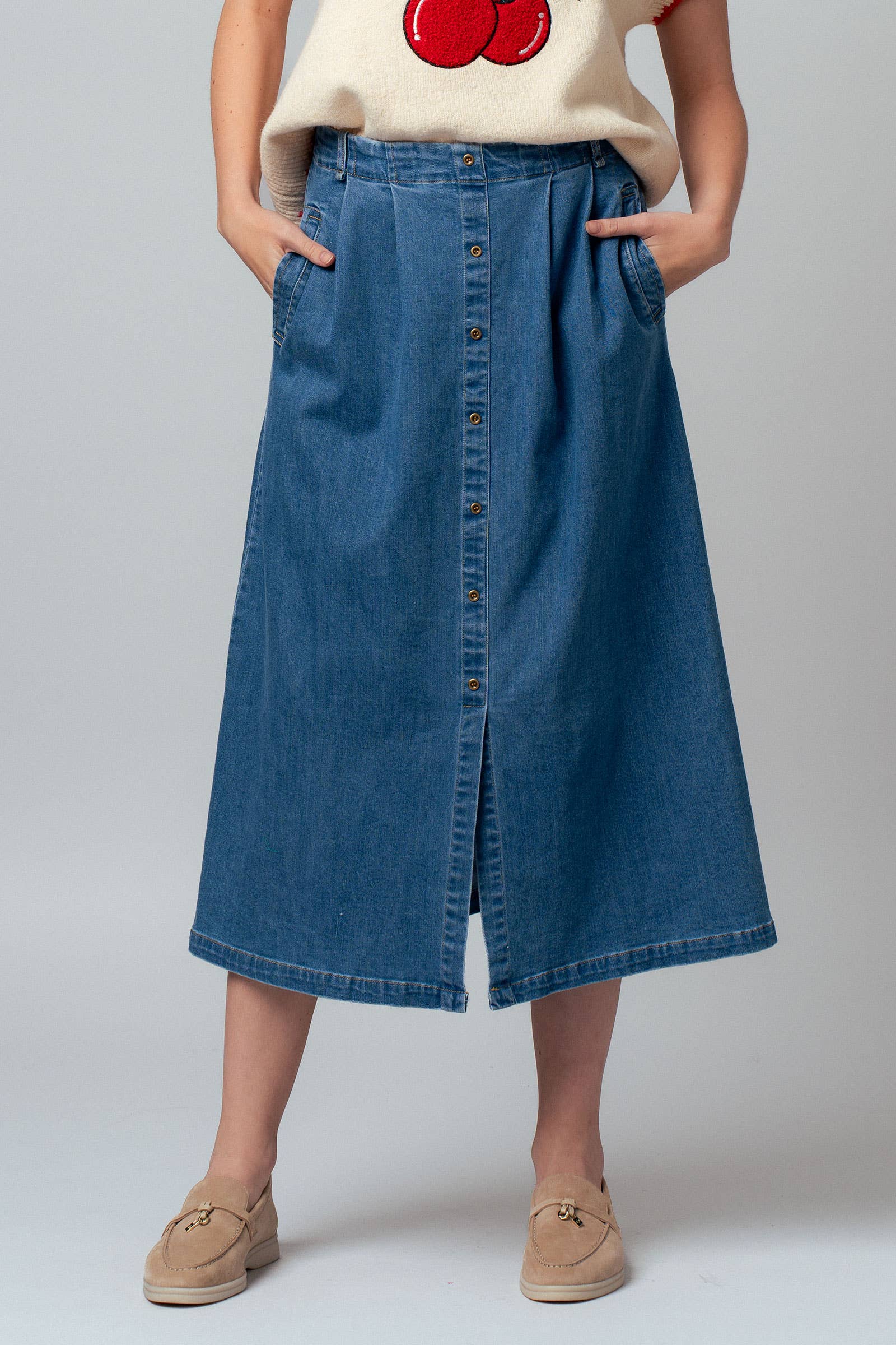 Urban Daizy Button-Front Denim Midi Skirt Denim Skirt - Women's (UDZ-SK-00176) – alternate view 11