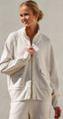 Scuba Zip Up Track Bomber Jacket Pilates Athflow for Women in WHITE MELANGE - Women's Jackets & Blazers | Urban Daizy