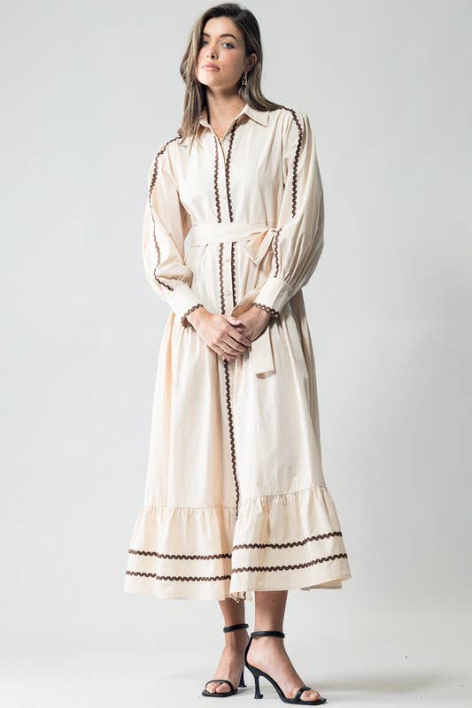 Urban Daizy Scalloped Tiered Cotton Button Down Belted Midi Dress Navy Dress - Women's (UDZ-DR-00311) – alternate view 14