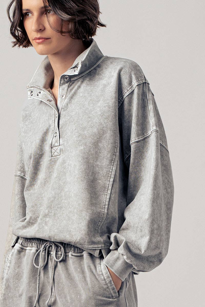 Vintage Wash Snap-Front Sweatshirt