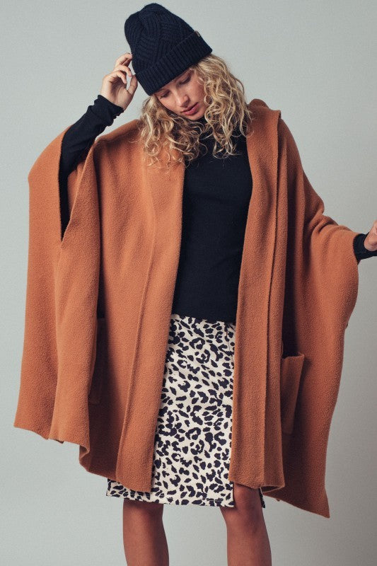 Oversized Wide Collar Open Front Poncho Cardigan in BLACK - Women's Cardigans & Shrugs | Urban Daizy