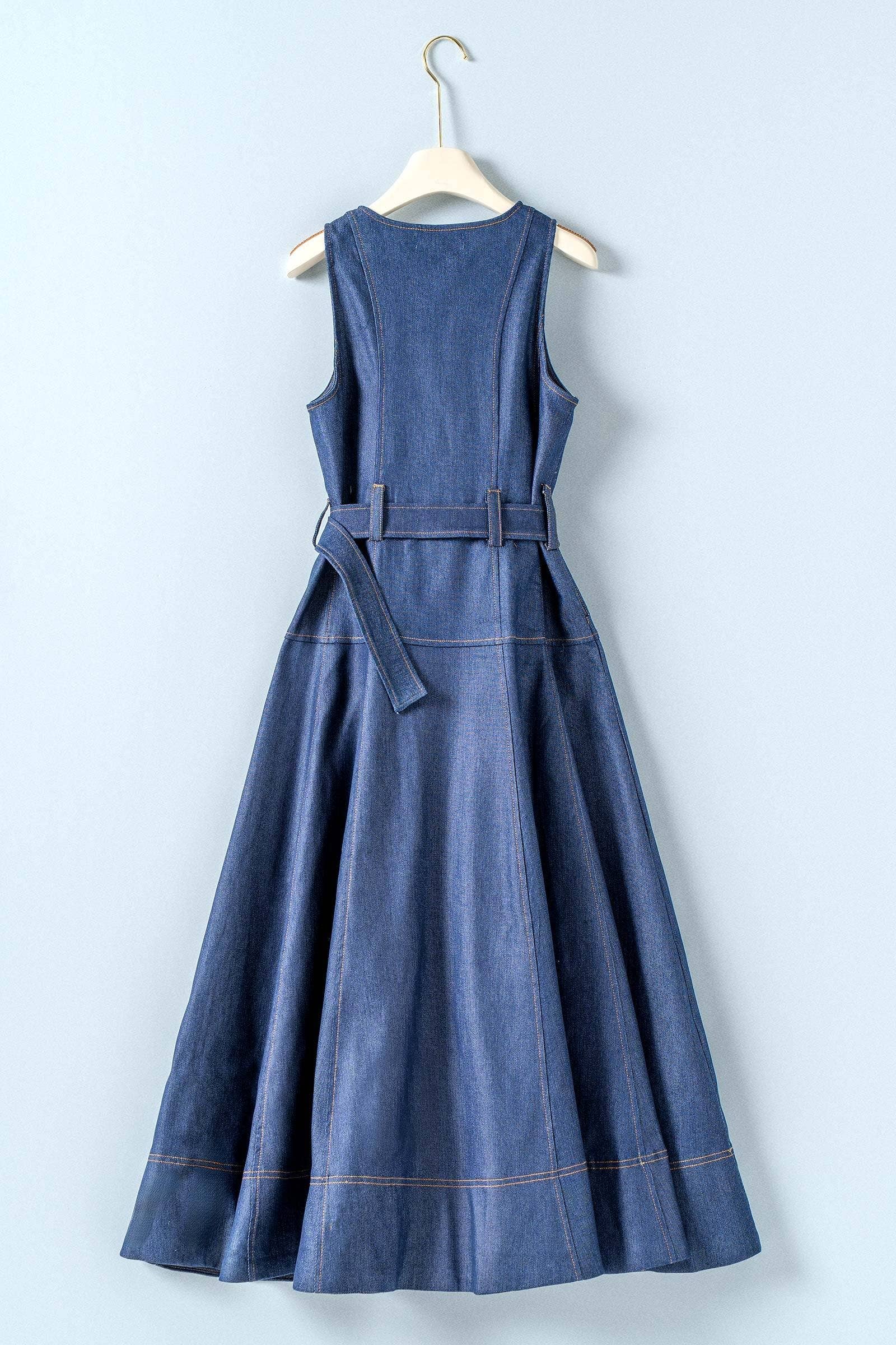 Urban Daizy Belted Denim A-Line Midi Dress Button Front Denim Dress - Women's (UDZ-DR-00529) – alternate view 2