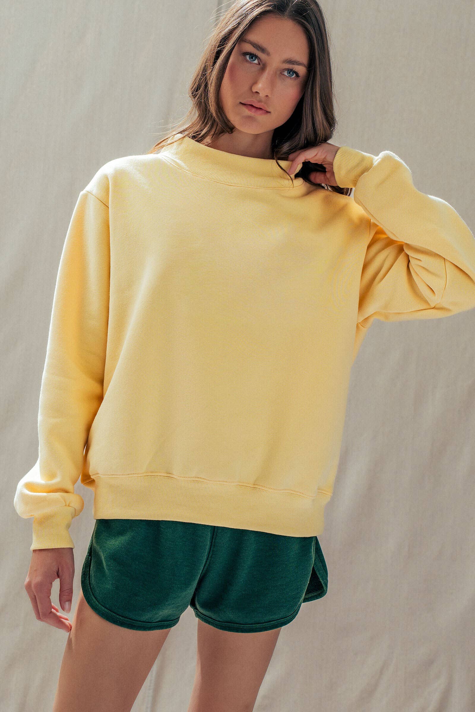 Urban Daizy Mock Neck Drop Shoulder Sweatshirt Ivory Sweatshirt - Women's (UDTP1437-Ivory) – alternate view 4