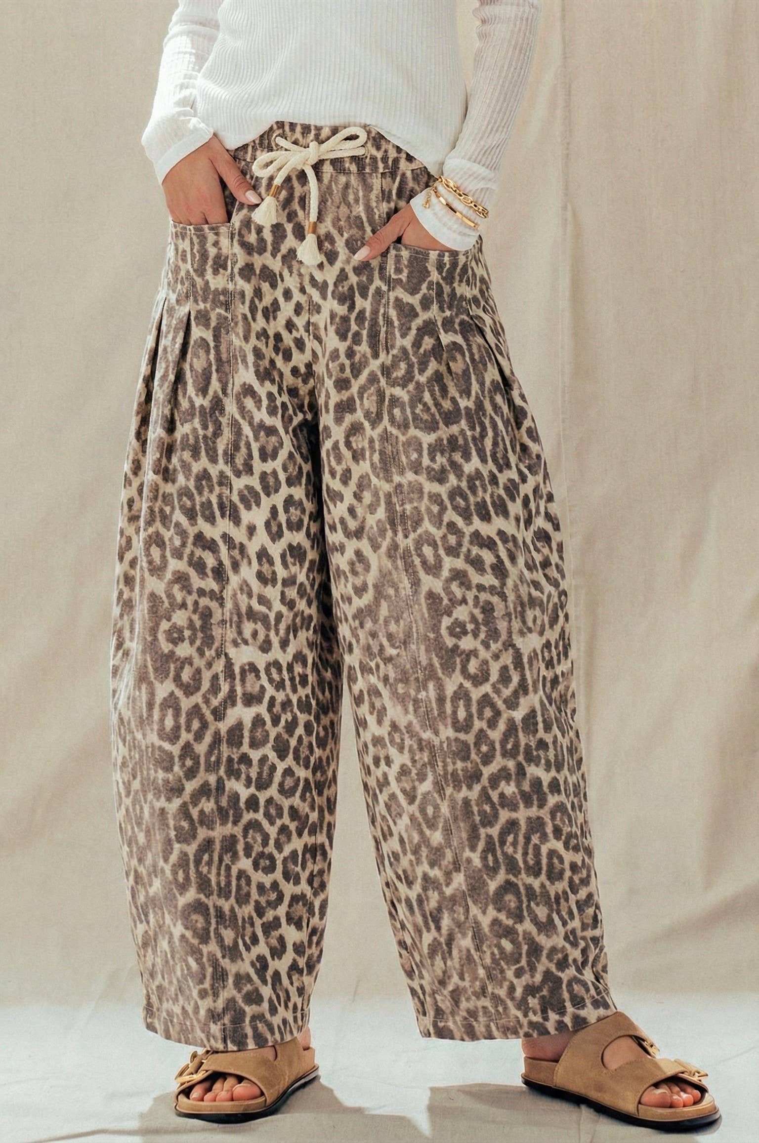 Rope Drawstring Balloon Pants Pleated Front