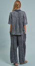 Washed Utility Half-Placket Cropped Shirt in BLACK - Women's Tops | Urban Daizy