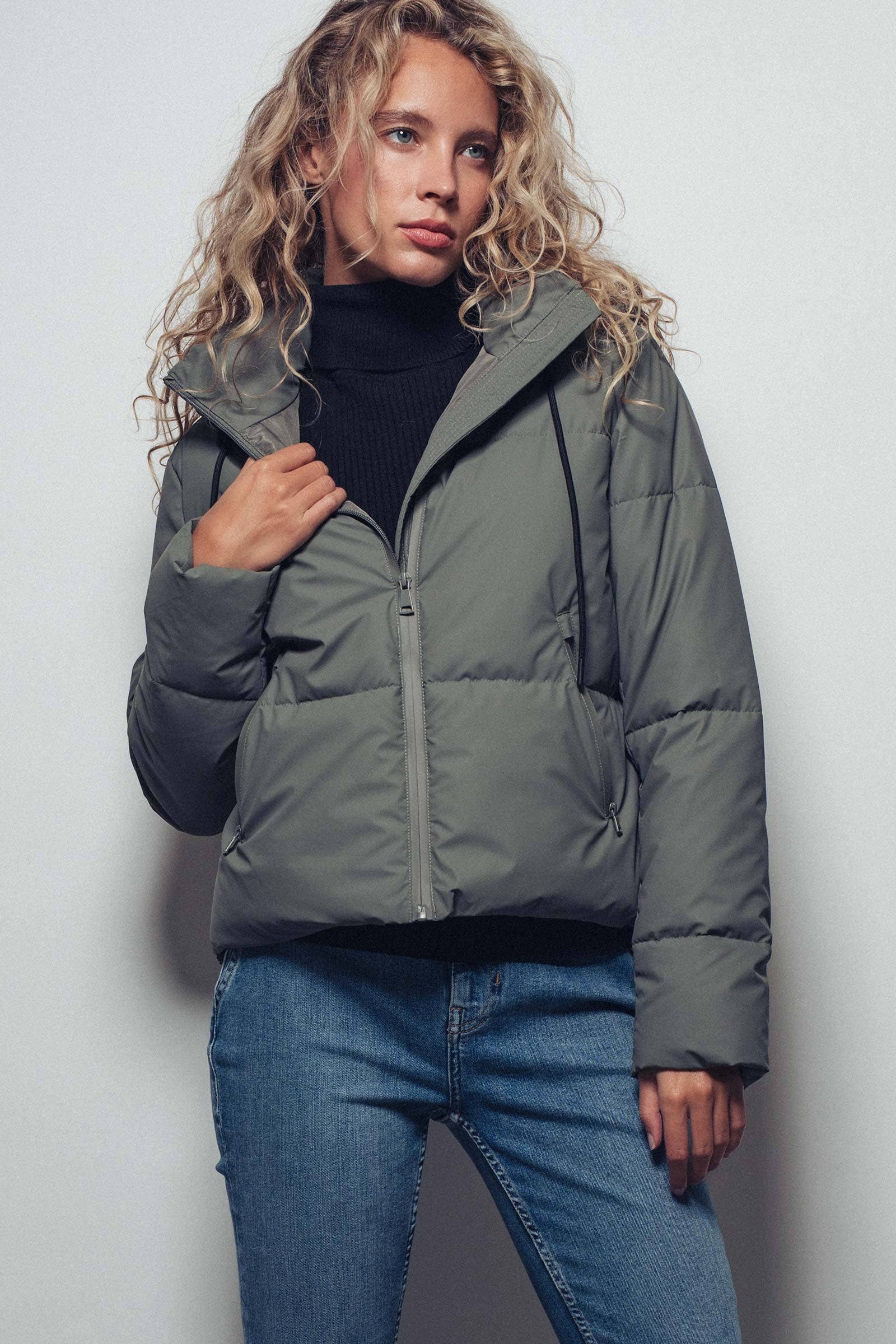 Urban Daizy Cozy Drawstring Hooded Puffer Jacket Black Puffer Jacket - Women's (UDZ-KN-00653) – alternate view 16