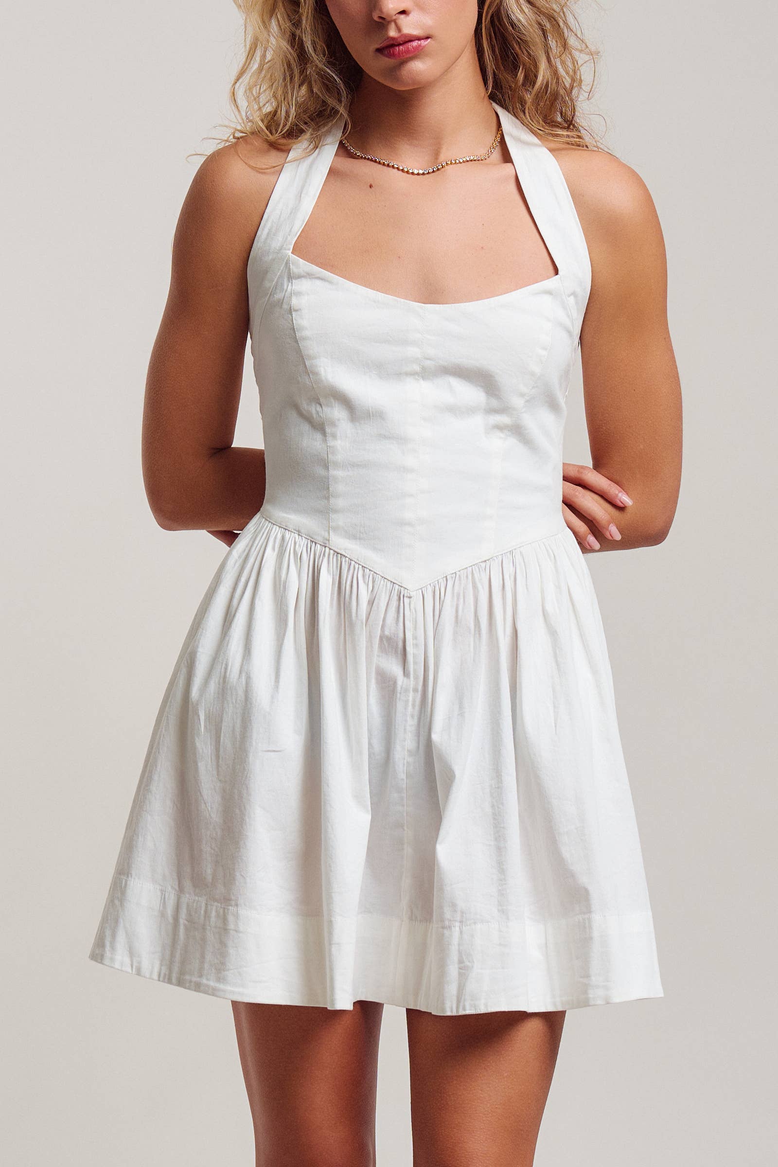 White Poplin Halter Corset Mini Dress