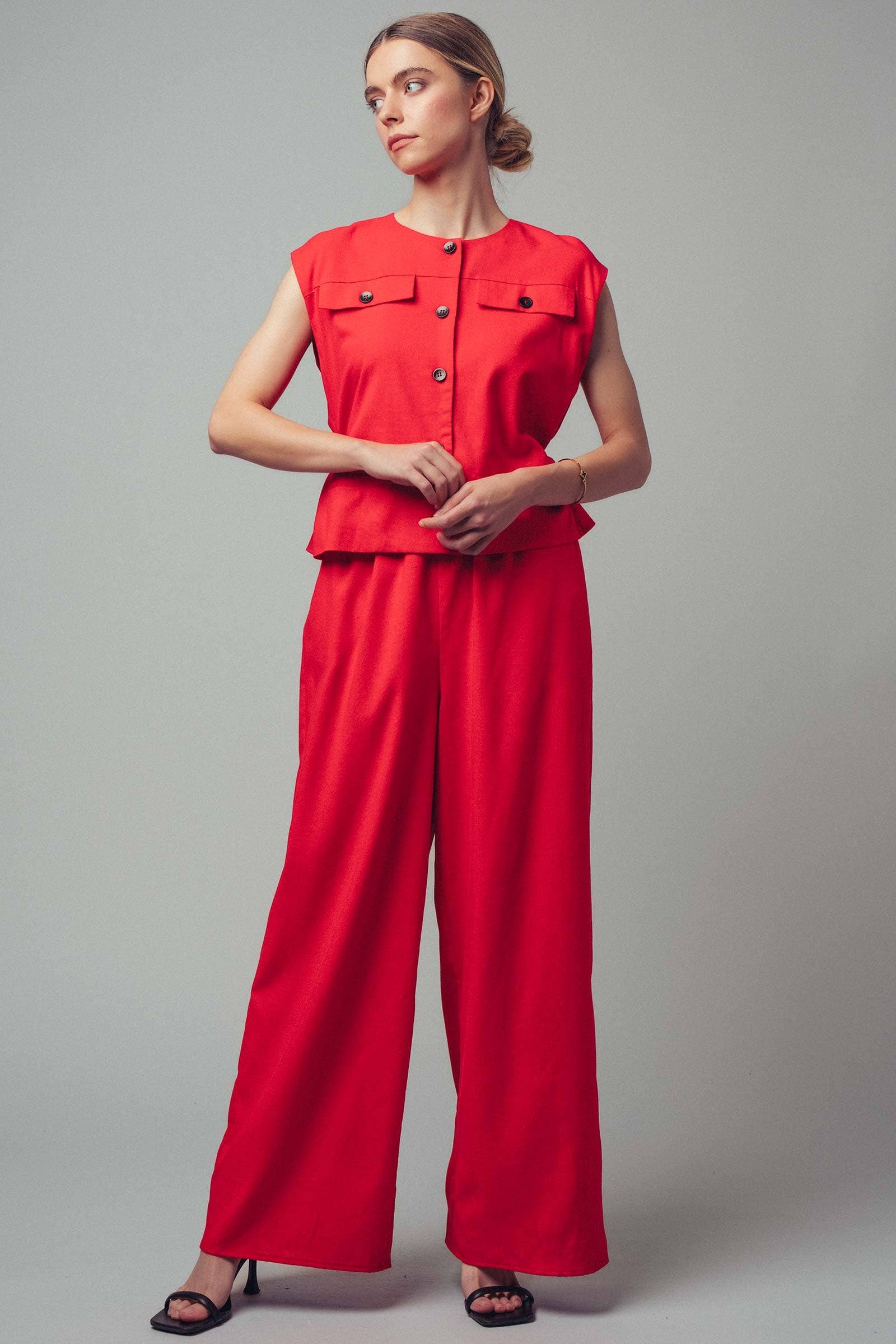 Tie-Waist Sleeveless Wide-Leg Linen Blend Jumpsuit