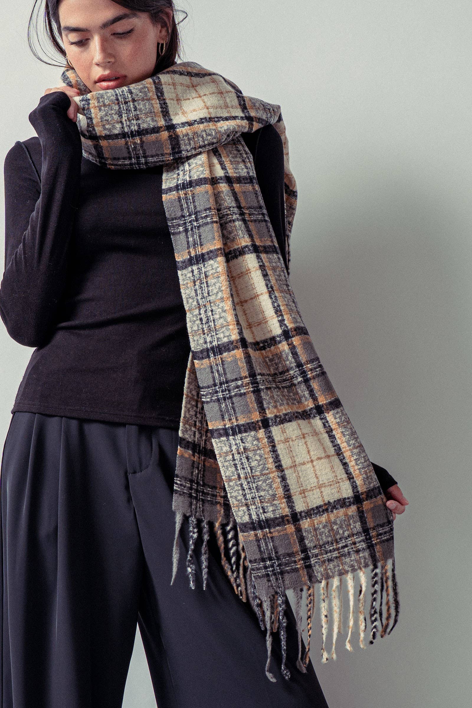 Soft Brushed Classic Plaid Fringe Scarf