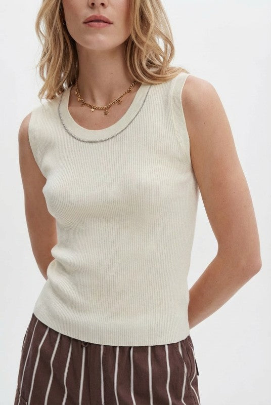 Beaded Neckline Rib Tank in GREY - Women's Tops | Urban Daizy