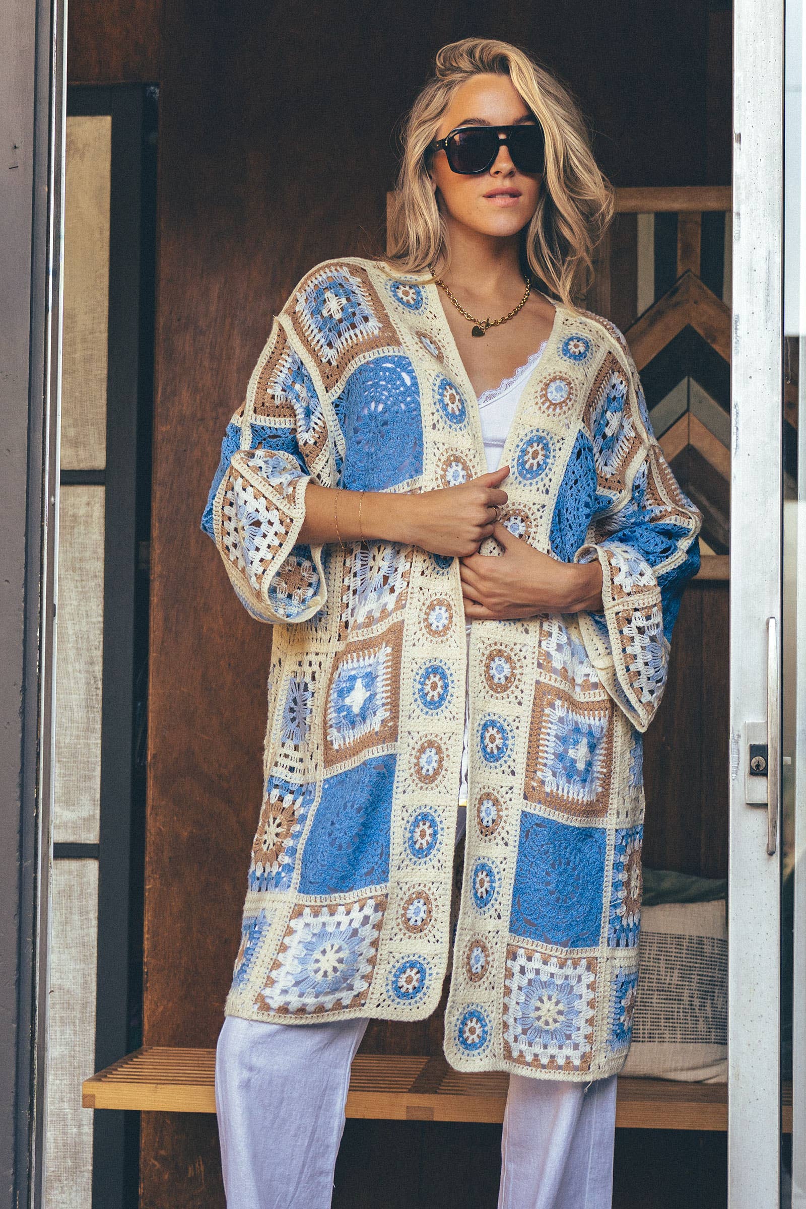 Granny Square Crochet Patchwork Duster Cardigan