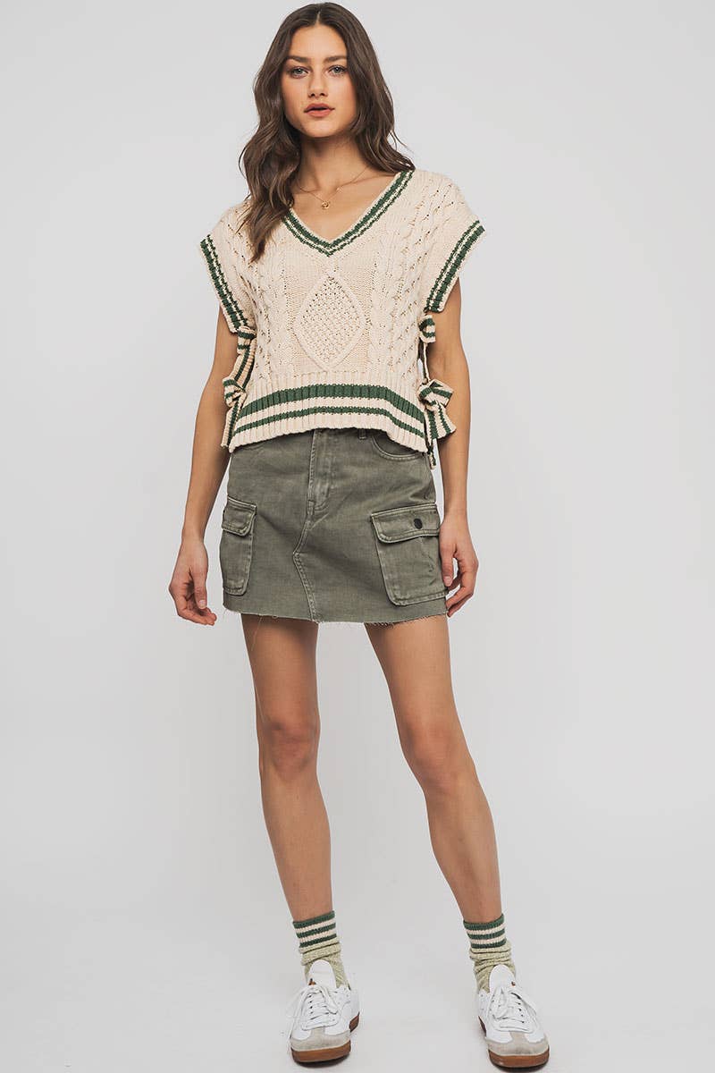 High Rise Raw Hem Utility Pocket Mini Cargo Skirt